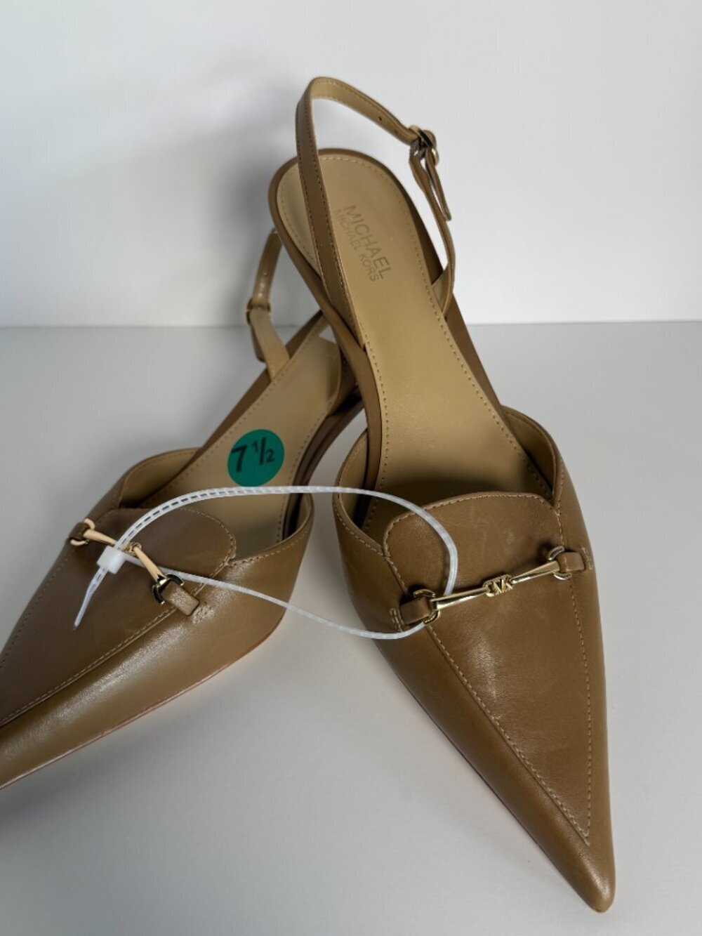Michael Kors Lena Sling Pumps Natural Sz 7.5M- Delicate Horsebit Hardware NWOT